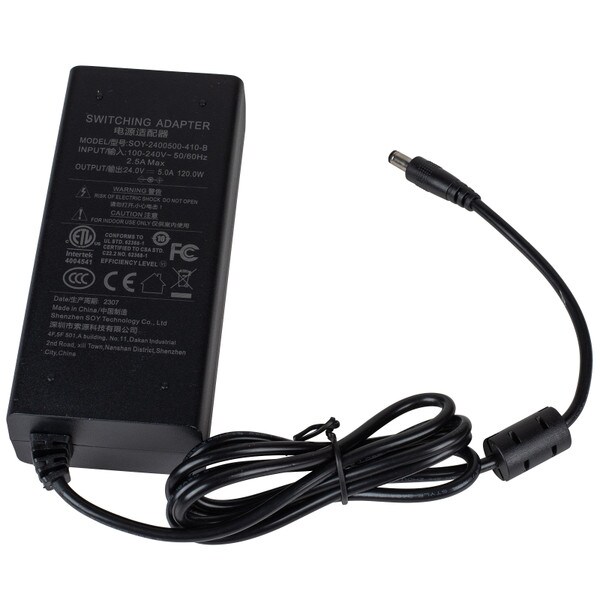 Main product image for 24 VDC 5A Switching Power Supply with 2.5 x 5.5mm Tip + Plug and Grounded AC Cable120-155